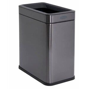 NEW! Rubbermaid 2.6-Gallon Charcoal Stainless Steel Wastebasket, Slim Space-Save